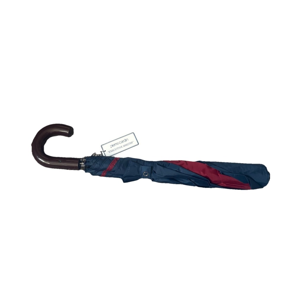Pierre Cardin Classic Vintage Mini Umbrella With Wooden Handle Blue‎ Maroon - Picture 8 of 9